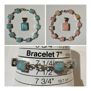 Larimar and Queen Conch Bracelet/Pendant Set Size 7.25 REVERSIBLE